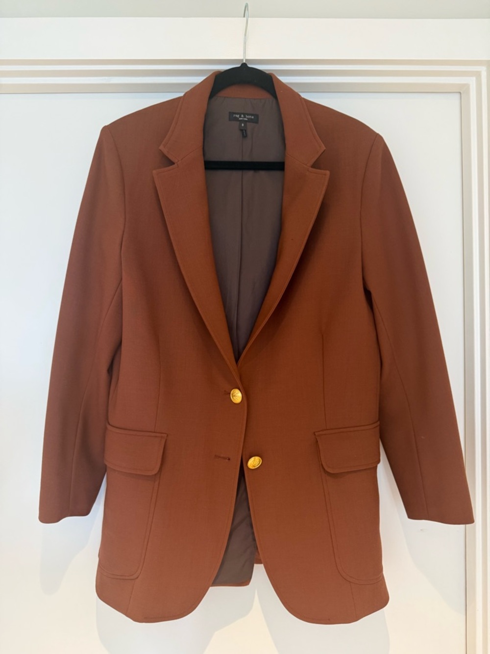 rag & bone Brown/Rust Wool Tailored Blazer with Gold Buttons